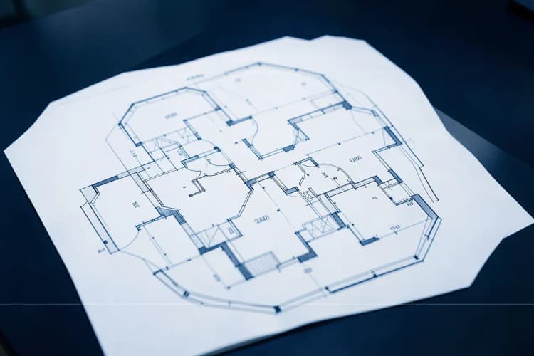 Uma planta baixa de uma casa sendo desenhada.
