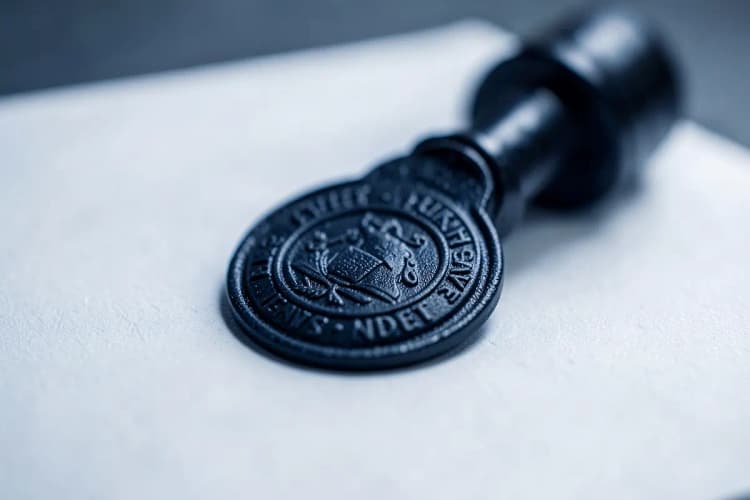Um selo de autenticidade em um documento legal.