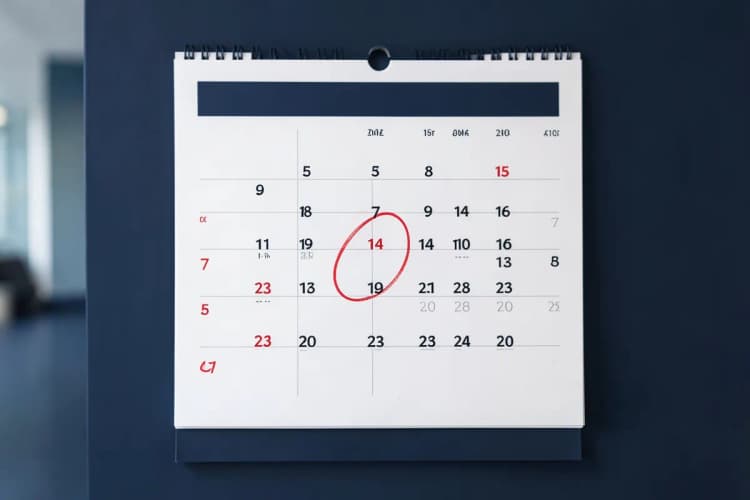 Um calendário com um dia marcado em vermelho.