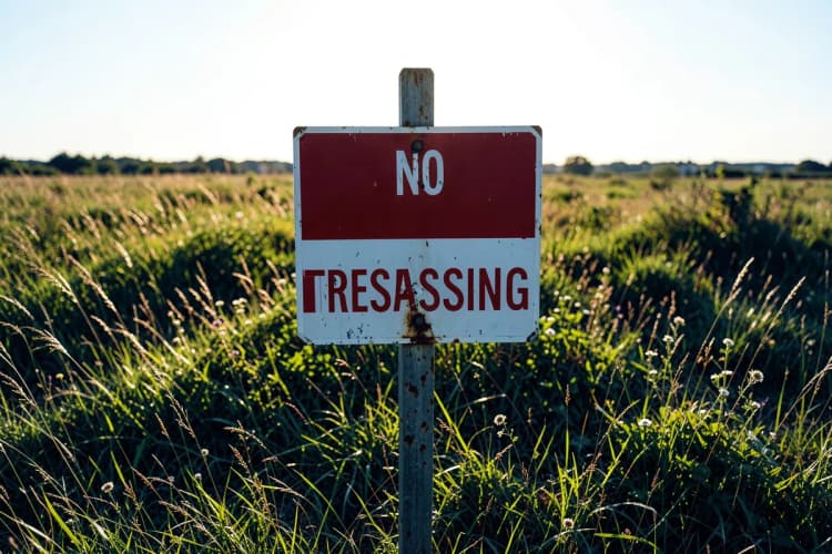 Uma placa de 'proibido' sobre um terreno vazio