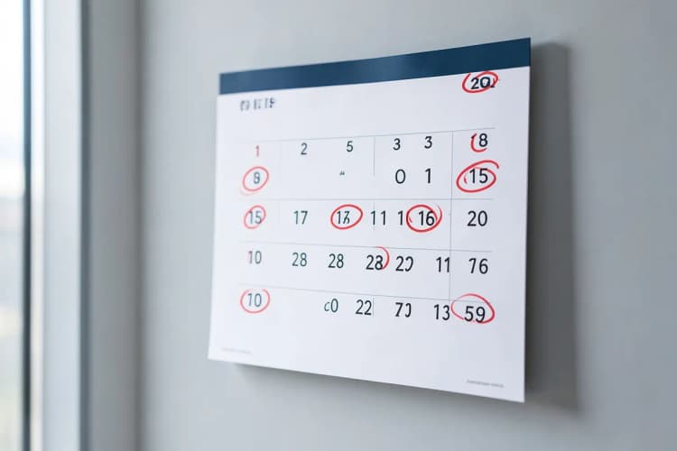 Um calendário com os dias marcados em um calendário
