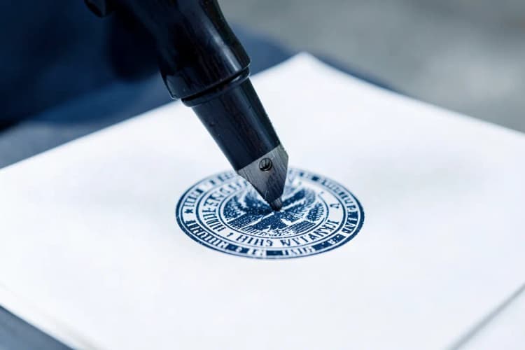 Um carimbo oficial em um documento.