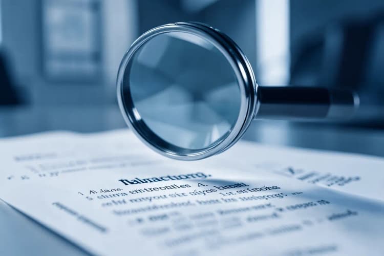 Uma lupa examinando uma cláusula em um contrato.