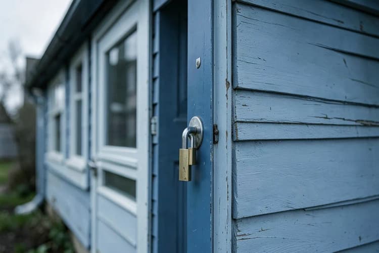 Casa com cadeado e ponto de interrogação.