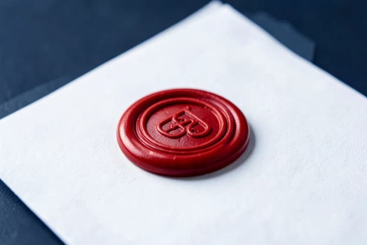 Um selo de cera em um documento legal, simbolizando autenticidade e formalidade.